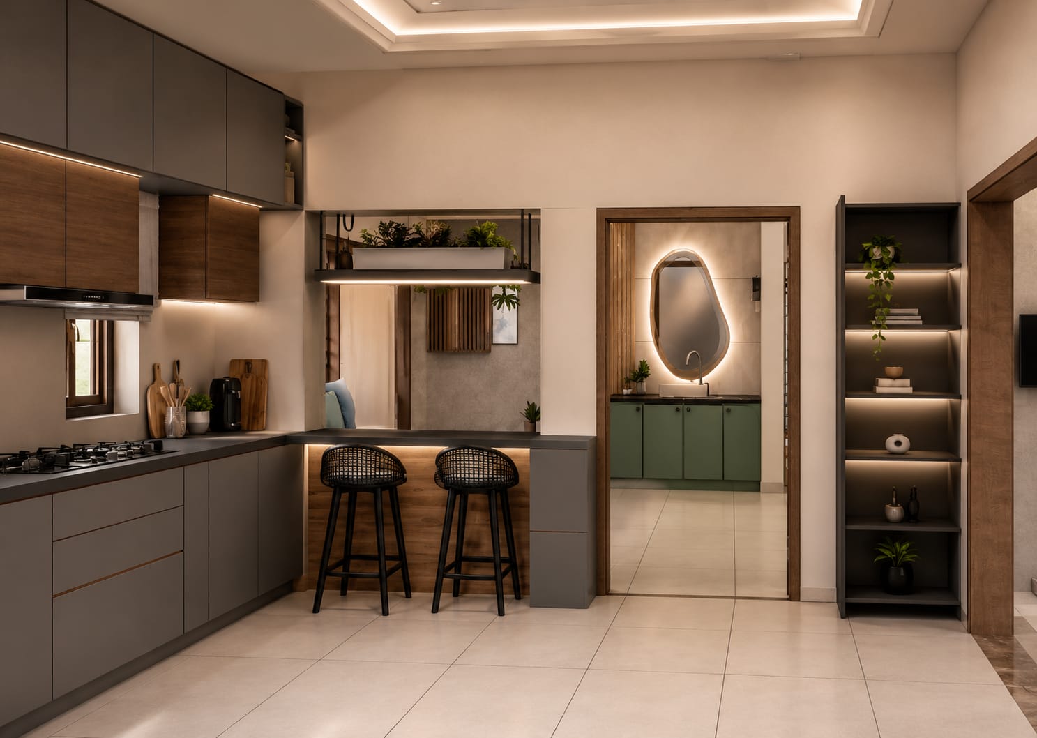 Luxury Living Room open partition by Nuvra Interiors
